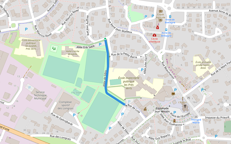 Allée de Sibiu walking route map in Thorigné-Fouillard