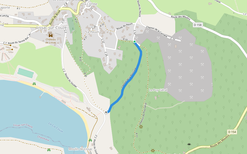 Chemin de la Boissière walking route map in Lissac-sur-Couze