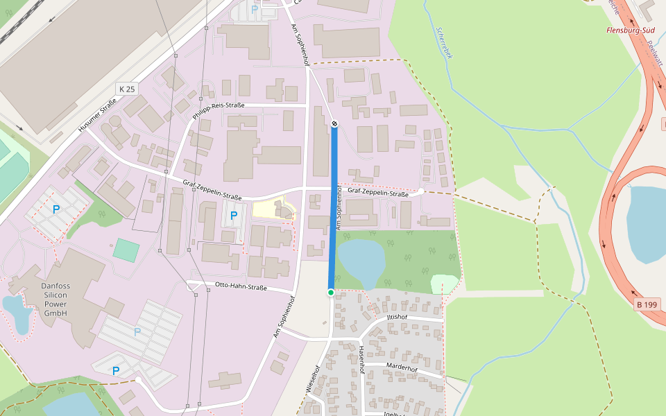 Am Sophienhof walking route map in Flensburg