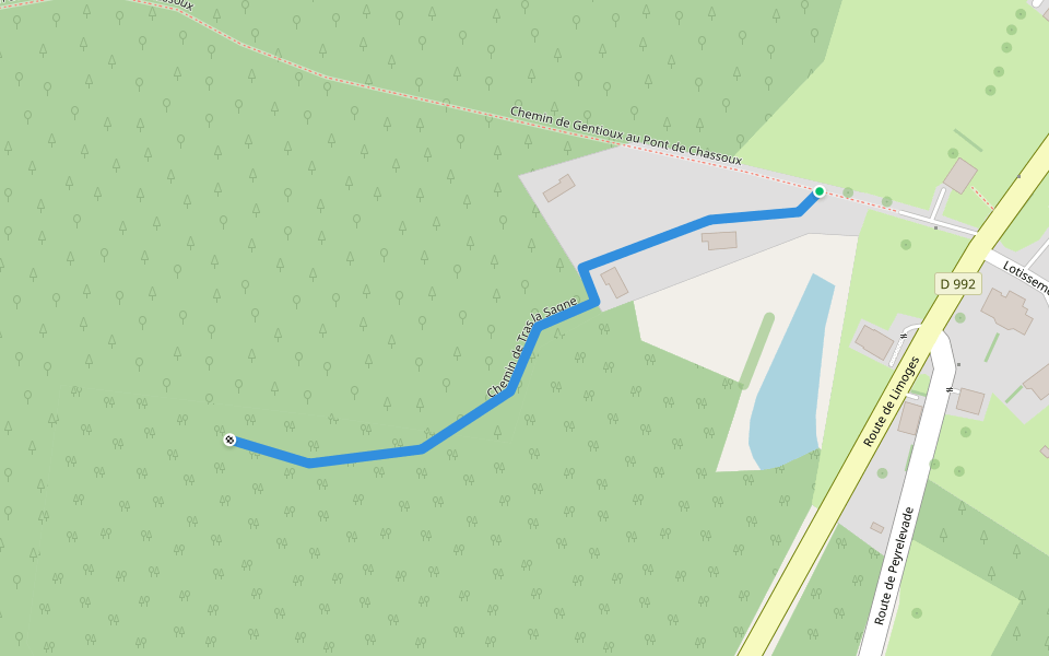 Chemin de Tras la Sagne walking route map in Gentioux-Pigerolles