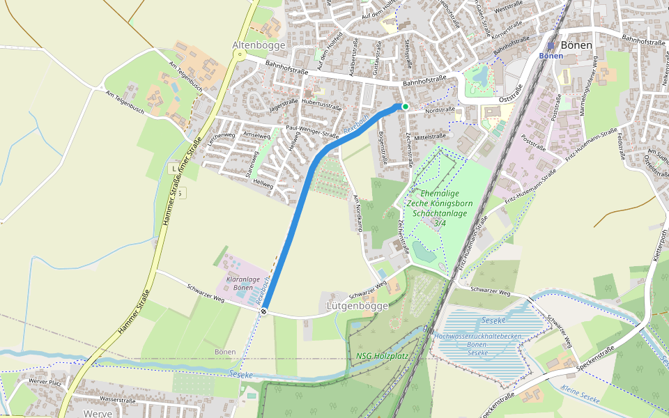 Rexebach-Weg walking route map in Bönen