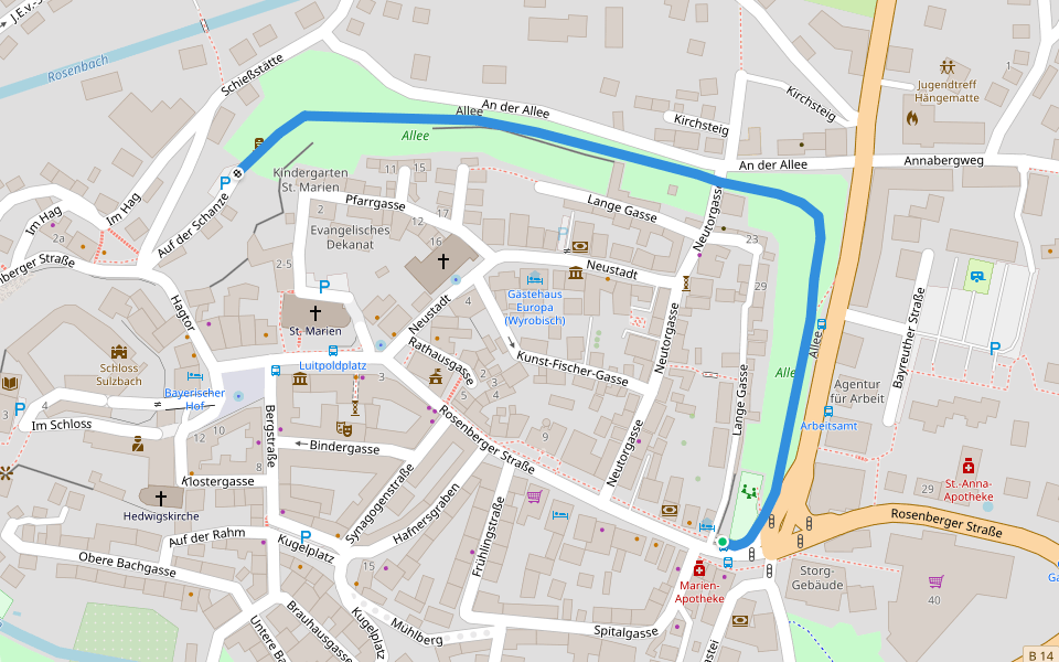 Allee walking route map in Sulzbach-Rosenberg