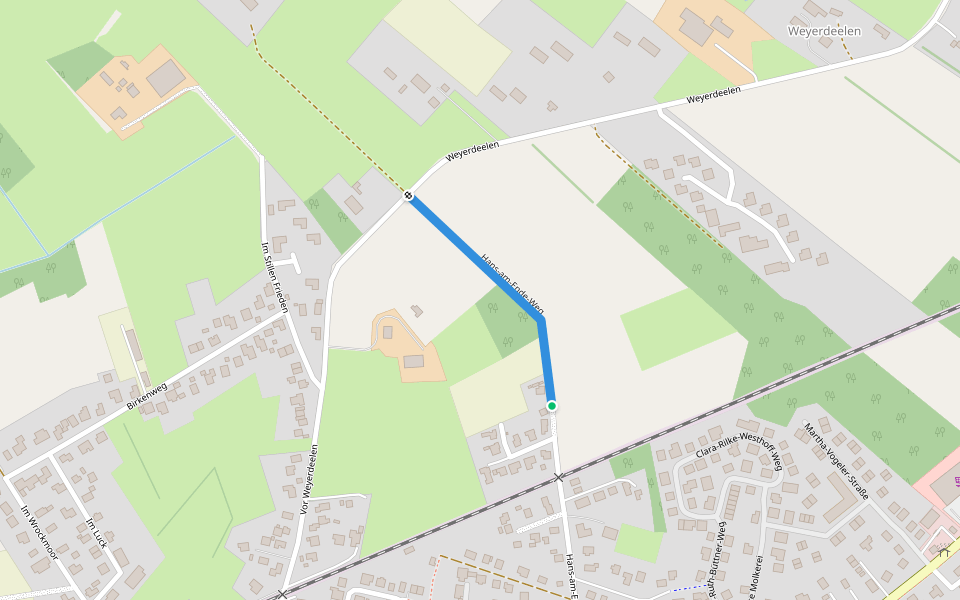 Hans-am-Ende-Weg walking route map in Worpswede