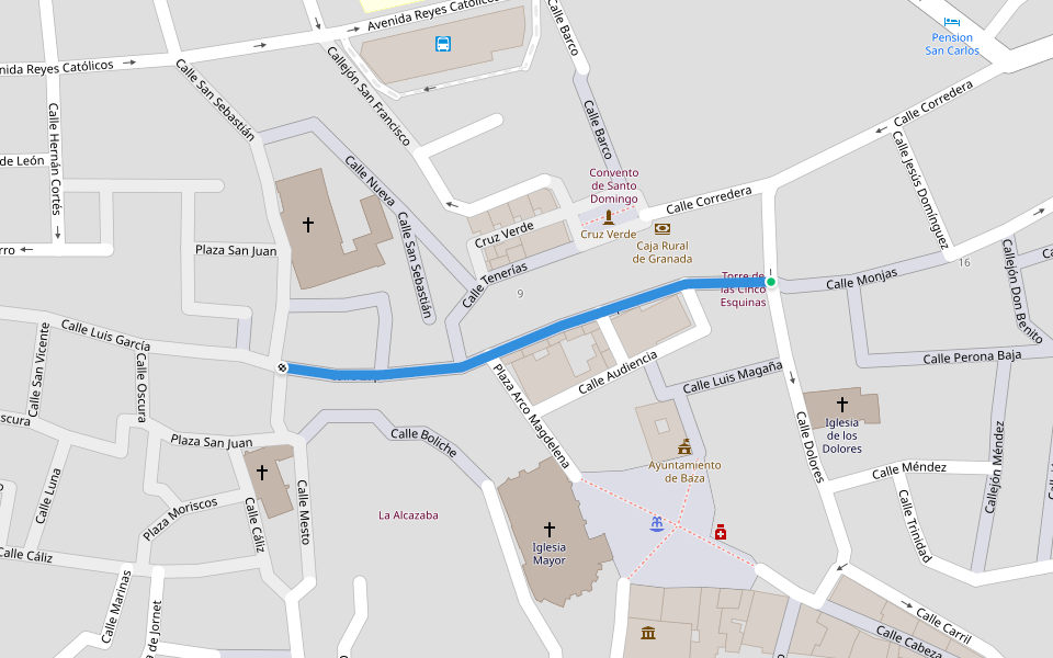 Calle Zapatería walking route map in Baza