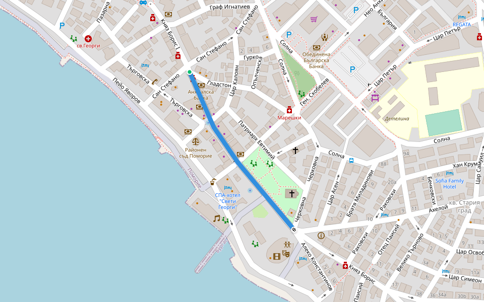 Княз Борис I walking route map in Pomorie