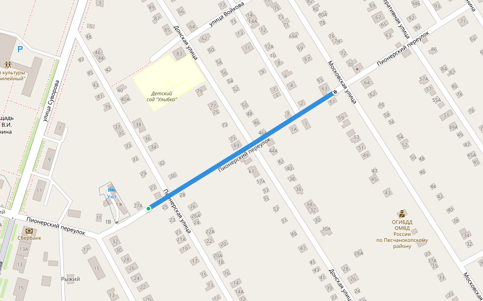 Пионерский переулок walking route map in Peschanokopskoe