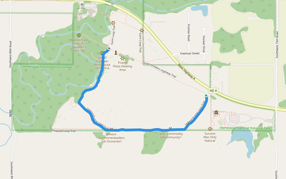 Upland Prairie Loop Trail walking route map in Beatrice