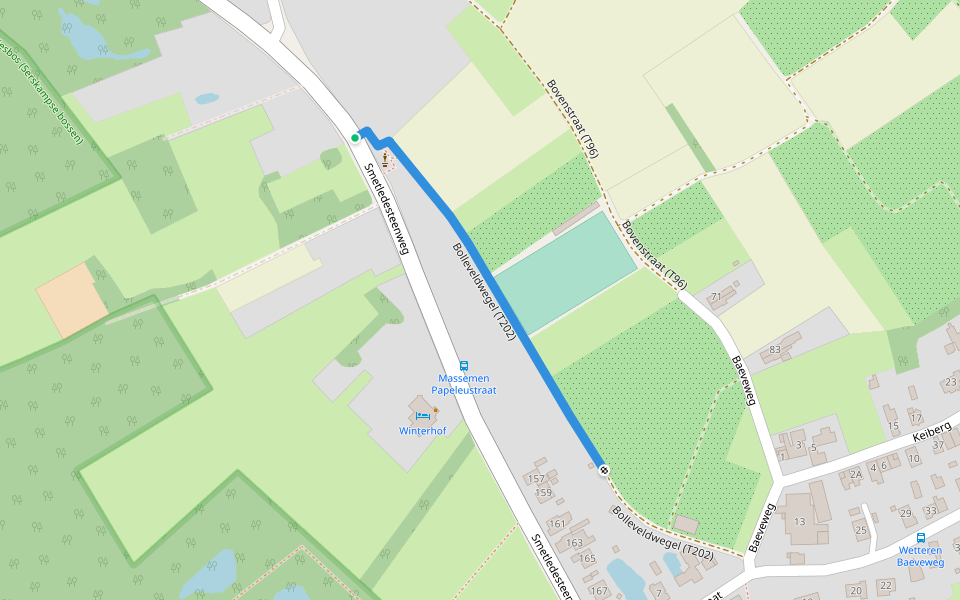 Bolleveldwegel (T202) walking route map in Wetteren