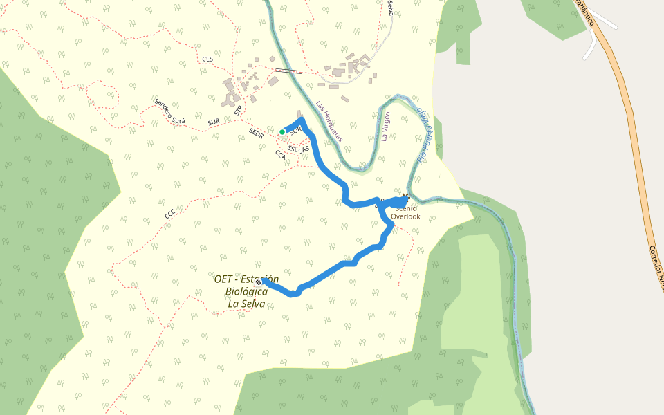 SOR walking route map in Puerto Viejo