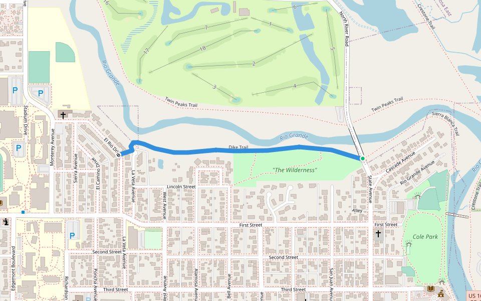 Dike Trail walking route map in Alamosa
