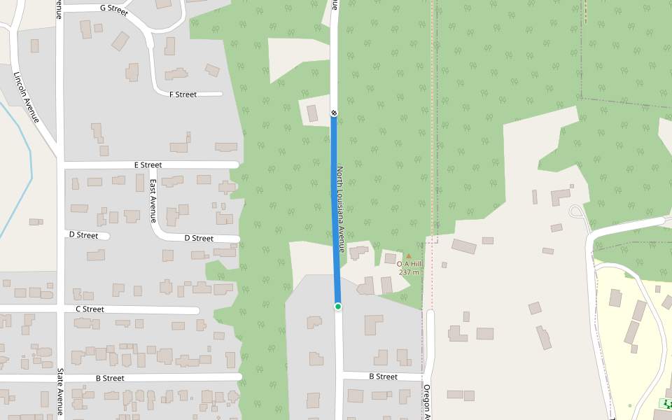 North Louisiana Avenue walking route map in Vernonia