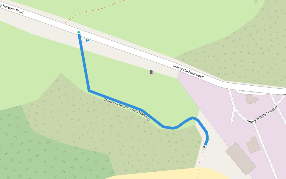 Sandblow Beach Access Walkway walking route map in Grassy