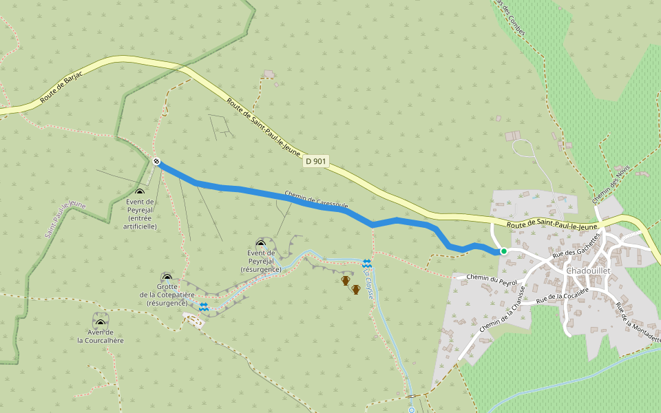 Chemin de Caressoule walking route map in Saint-André-de-Cruzières