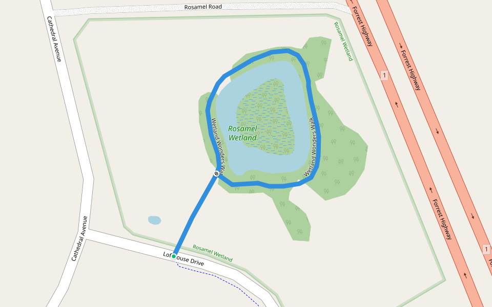 Wetland Wonders Walk walking route map in Parkfield