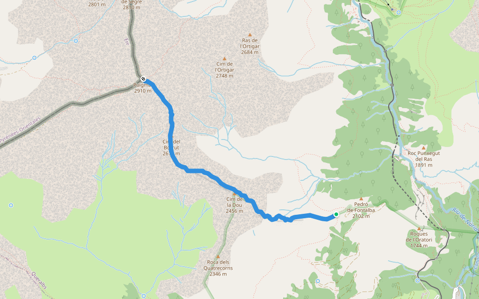 Camí de Fontalba al Puigmal walking route map in Queralbs