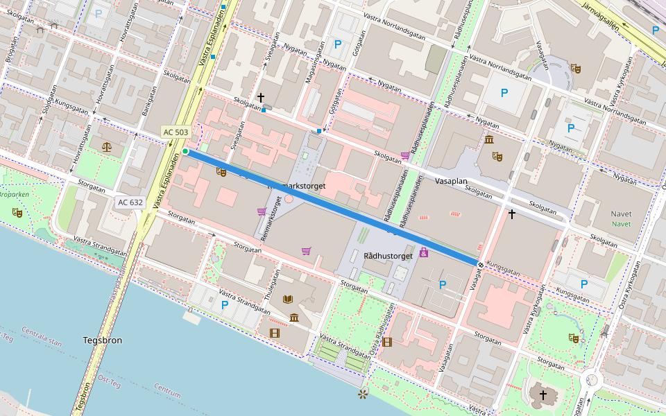 Kungsgatan walking route map in Umeå
