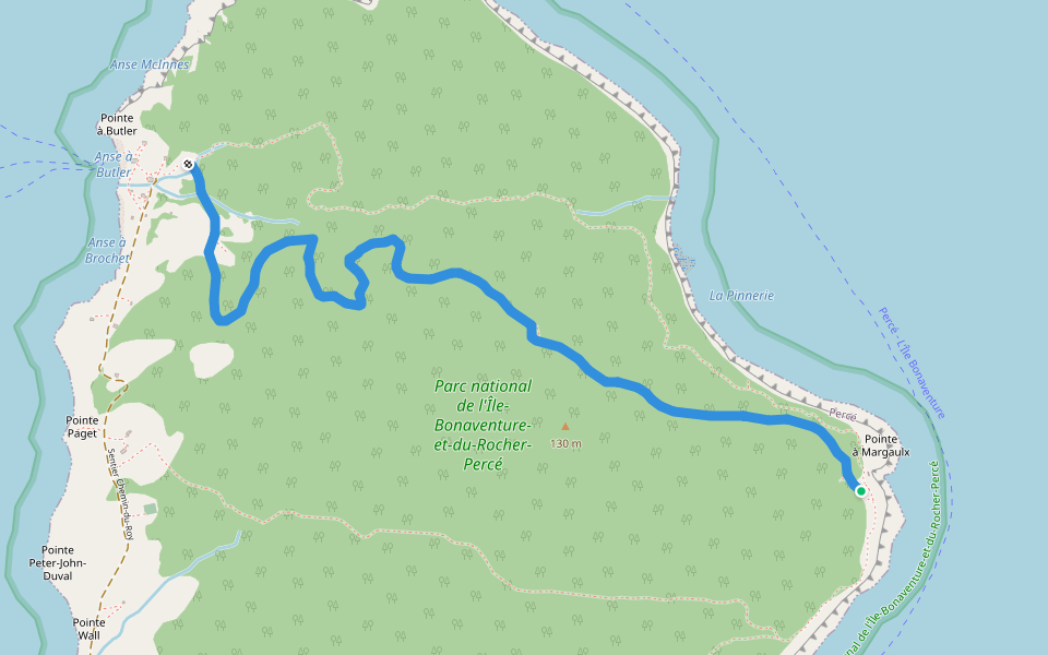 Sentier des colonies walking route map in Percé