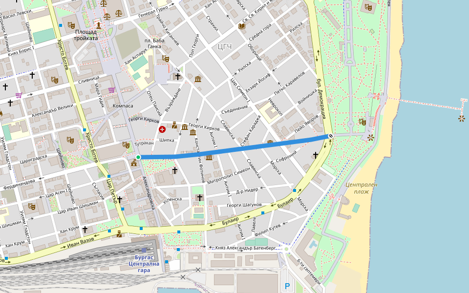 Алеко Богориди walking route map in Burgas