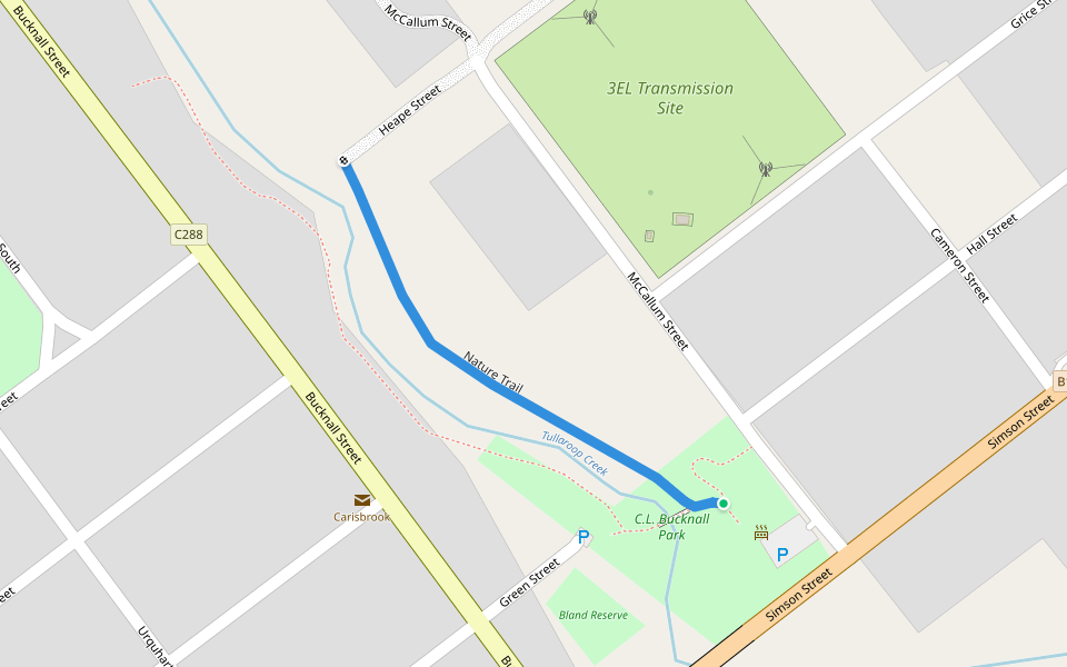 Nature Trail walking route map in Carisbrook