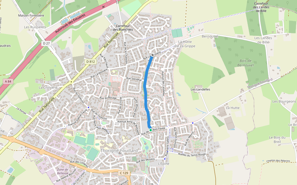 Allée Toussaint Hardouin walking route map in Thorigné-Fouillard