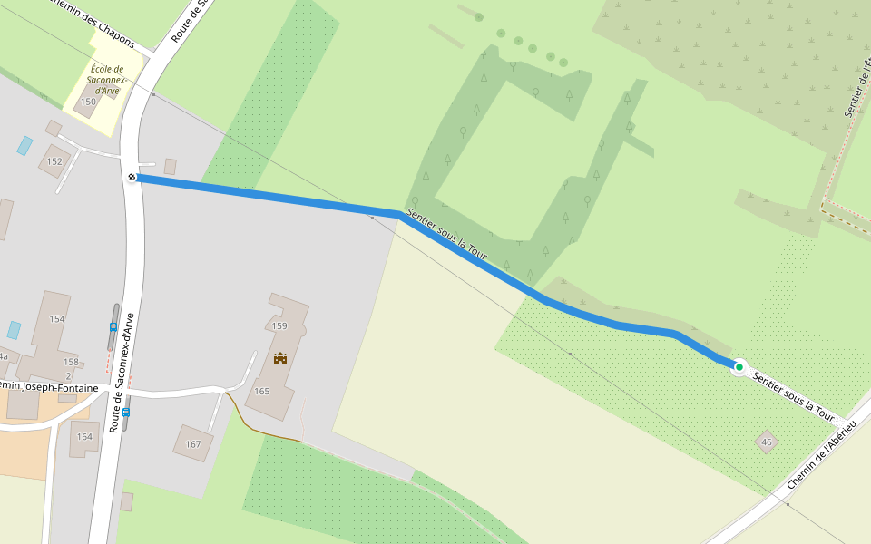 Sentier sous la Tour walking route map in Plan-les-Ouates