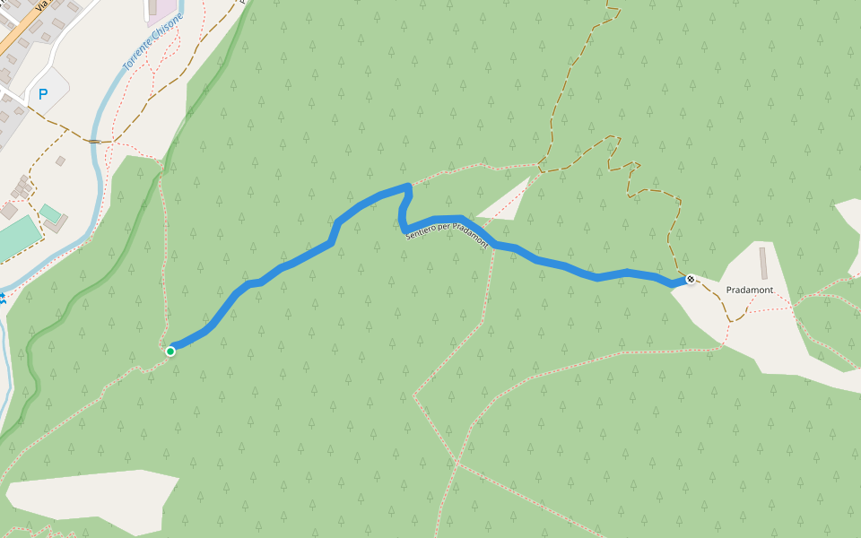 Sentiero per Pradamont walking route map in Pragelato-Ruà