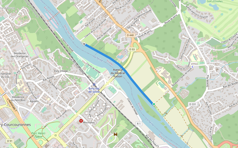 Chemin des Bords de l’Eau walking route map in Étiolles