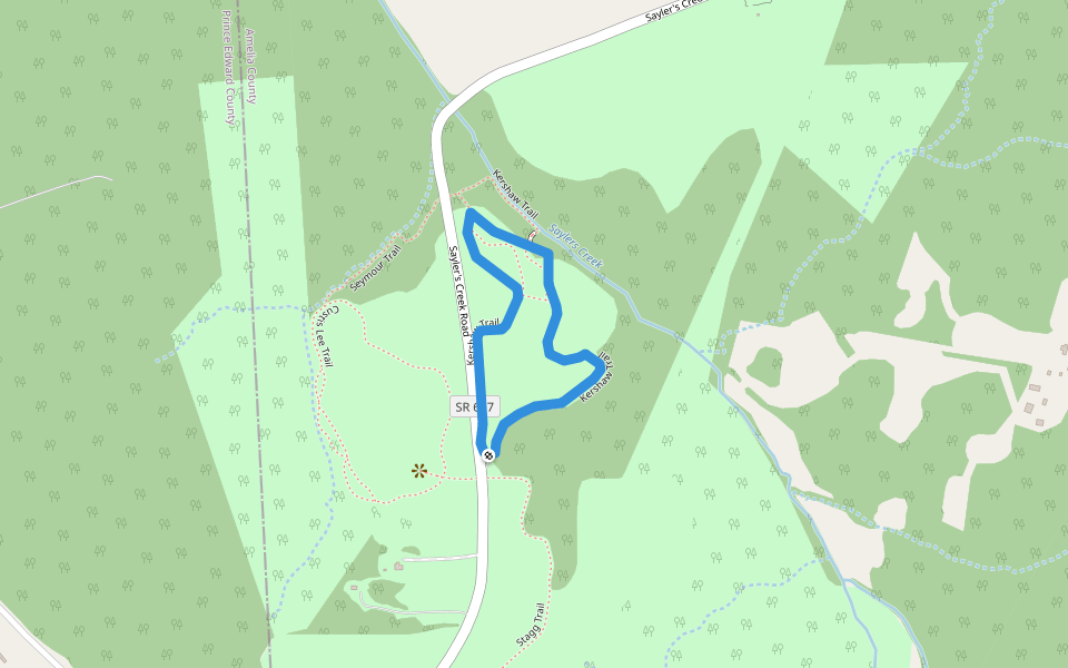 Confederate Overlook Trail walking route map in Rice