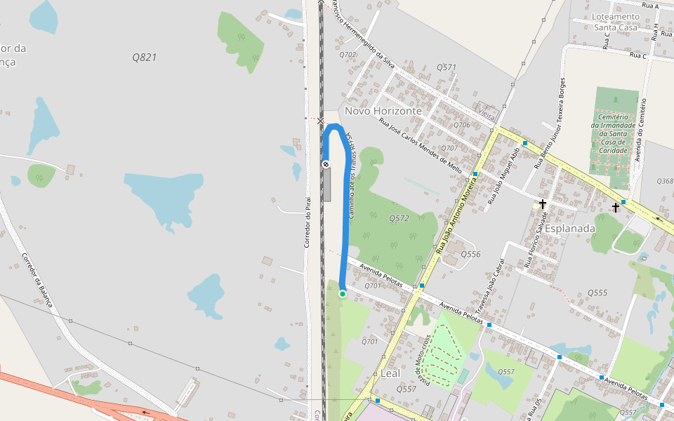Caminho até os Trilhos RFFSA walking route map in São Gabriel
