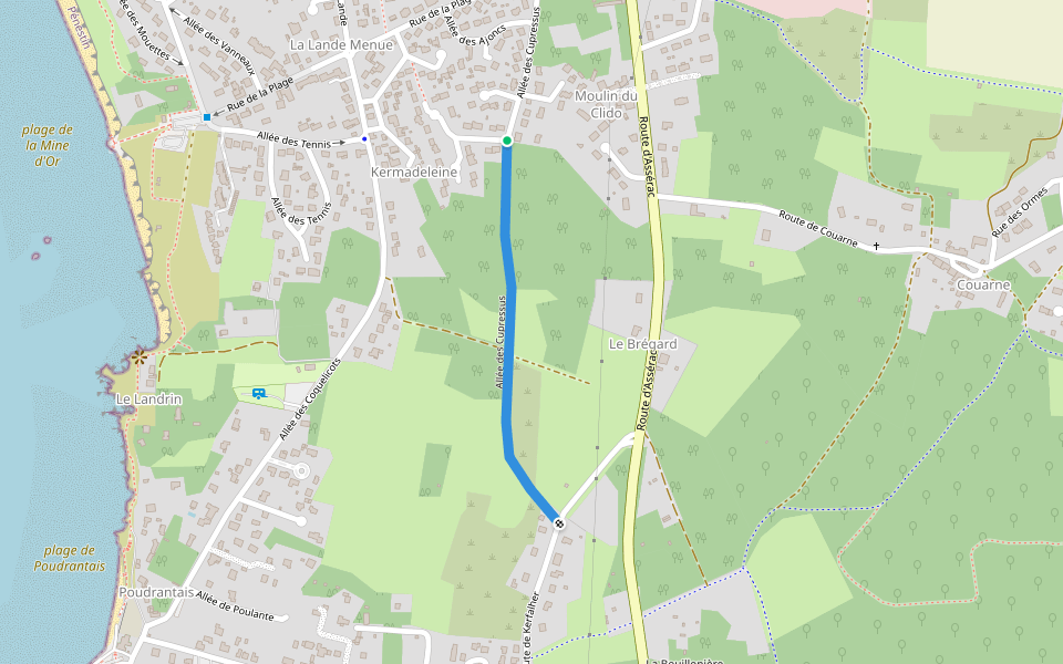 Allée des Cupressus walking route map in Pénestin