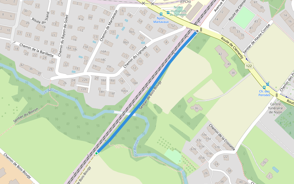 Sentier de Bois-Bougy walking route map in Nyon