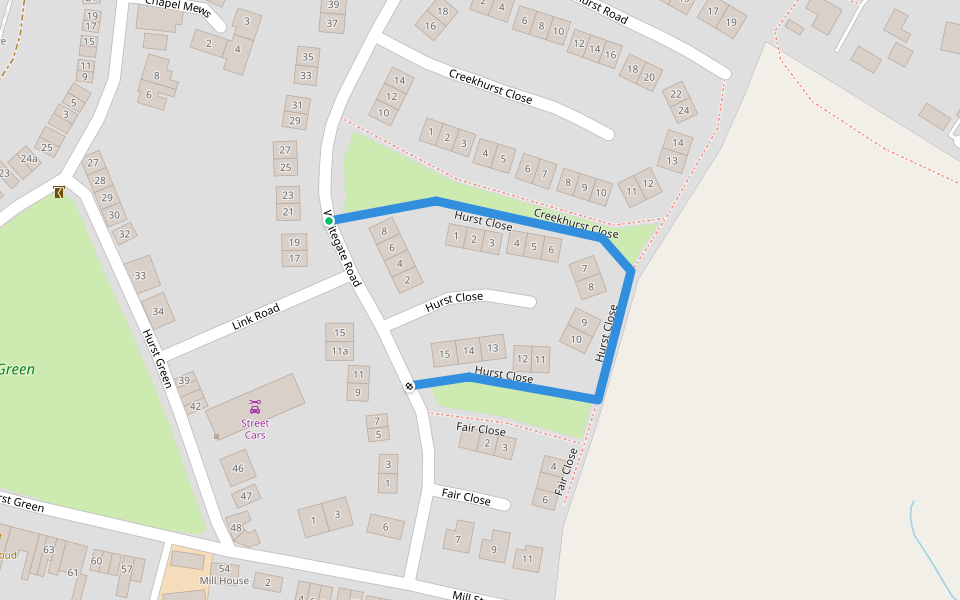 Hurst Close walking route map in Brightlingsea