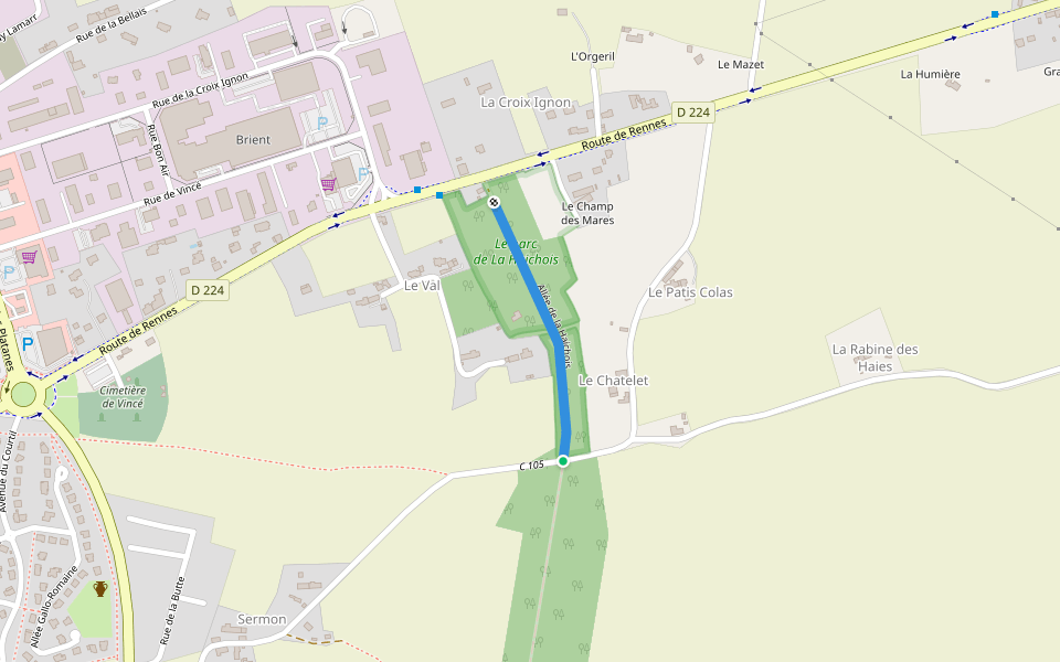 Allée de la Haichois walking route map in Mordelles
