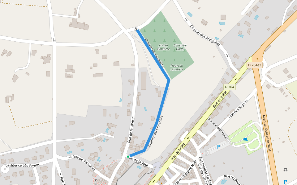 Chemin du Cimetière walking route map in Montignac-Lascaux
