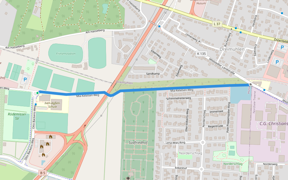 Mia-Ketelsen-Weg walking route map in Husum