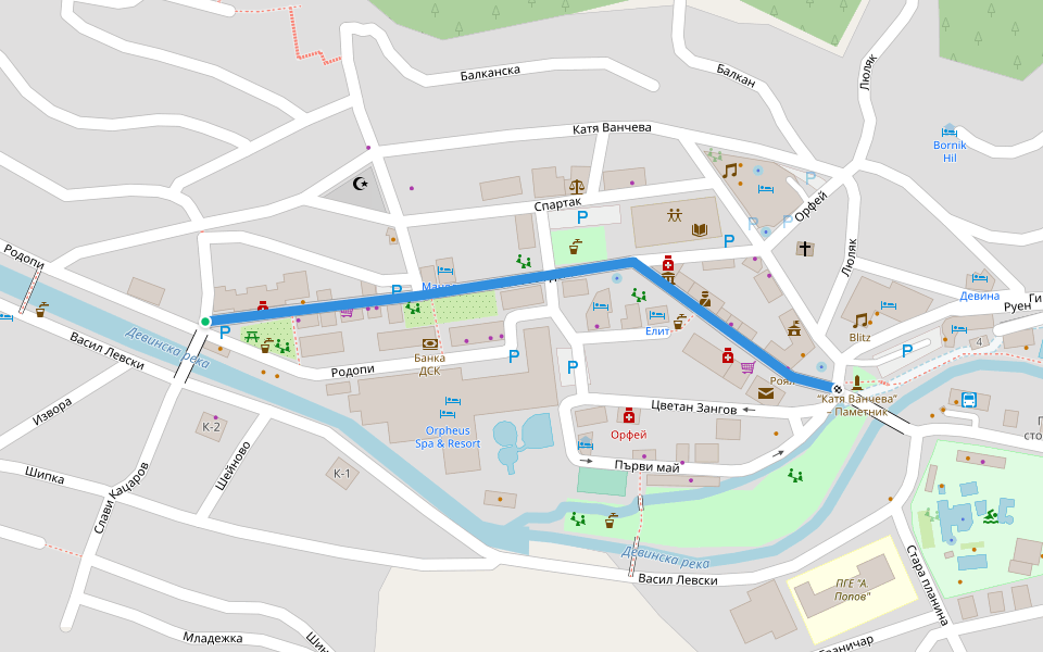 Освобождение walking route map in Devin