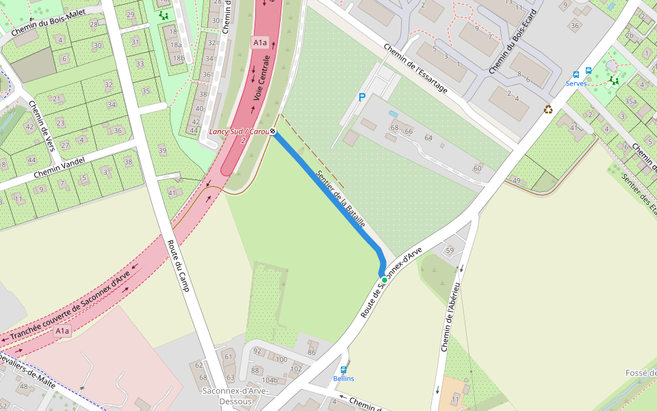 Sentier de la Bataille walking route map in Plan-les-Ouates