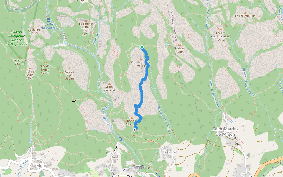 Arête de La Coste walking route map in Mons