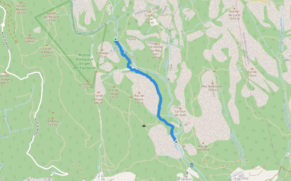 Sentier du Cabalet walking route map in Rosis
