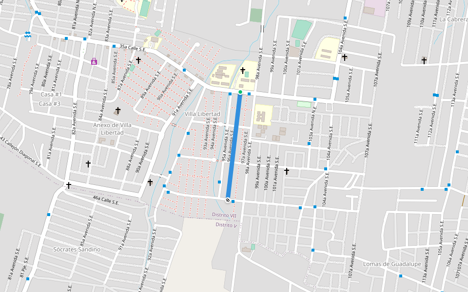 96a Avenida S.E. walking route map in Managua
