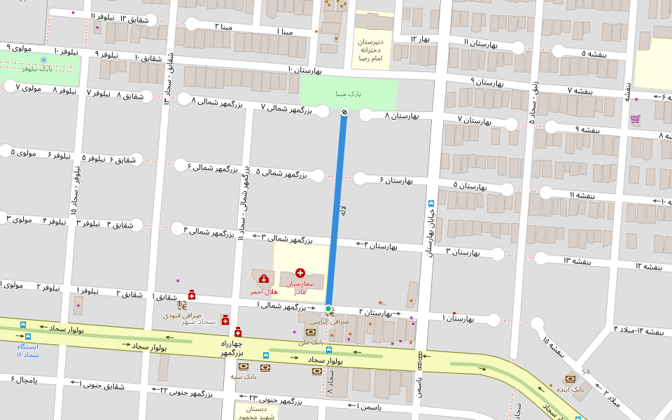لاله walking route map in Mashhad