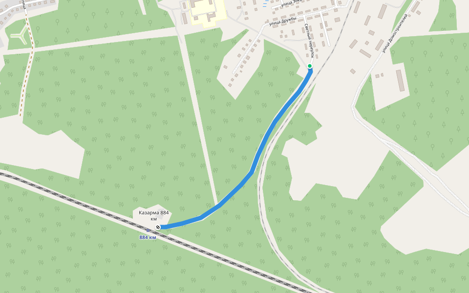 Казарма 884 км walking route map in Oktyabrsky