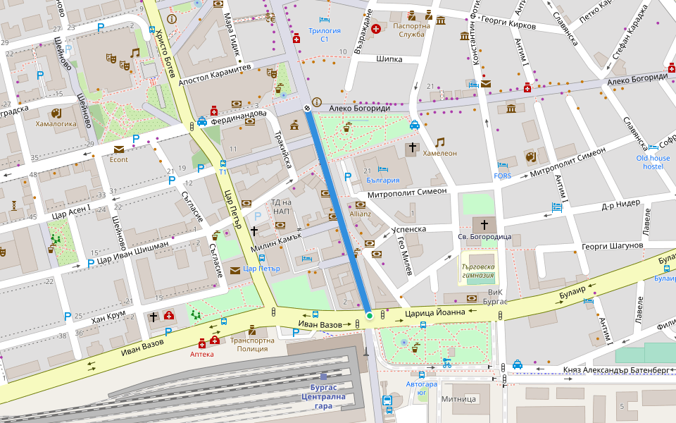 Александровска walking route map in Burgas