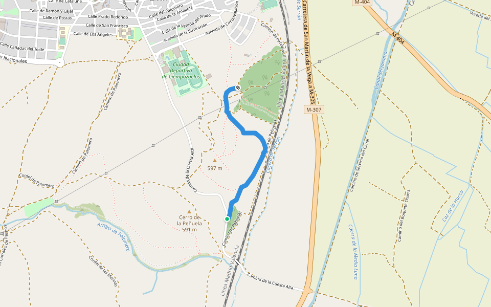 Camino del Cerro walking route map in Ciempozuelos
