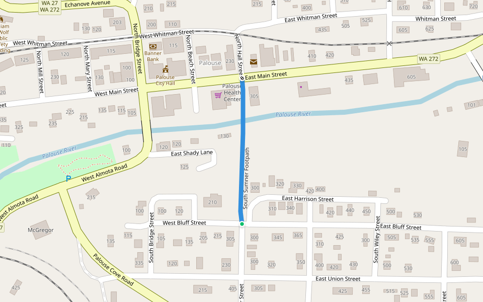 South Sumner Footpath walking route map in Palouse