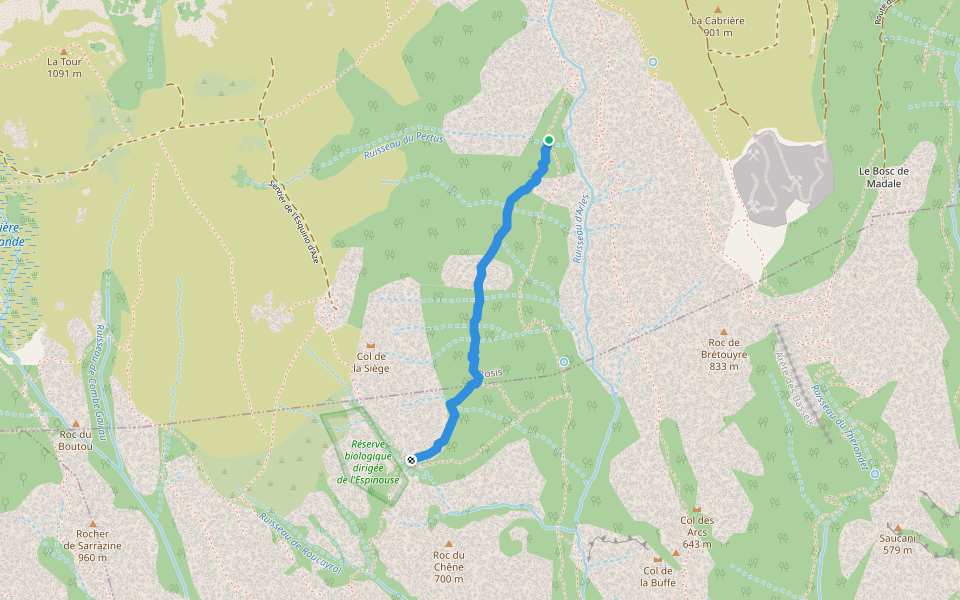 Piste de la Madeleine walking route map in Colombières-sur-Orb