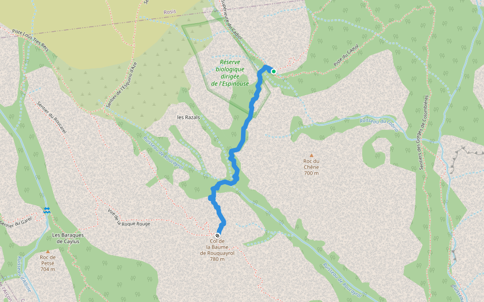 Piste de Bel Plo walking route map in Colombières-sur-Orb