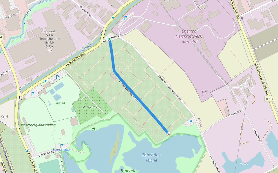 Gustav-Ebenbach-Allee walking route map in Hameln