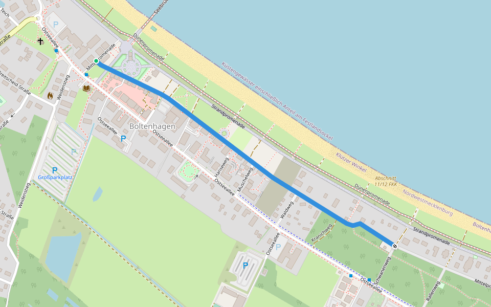 Mittelpromenade walking route map in Ostseebad Boltenhagen