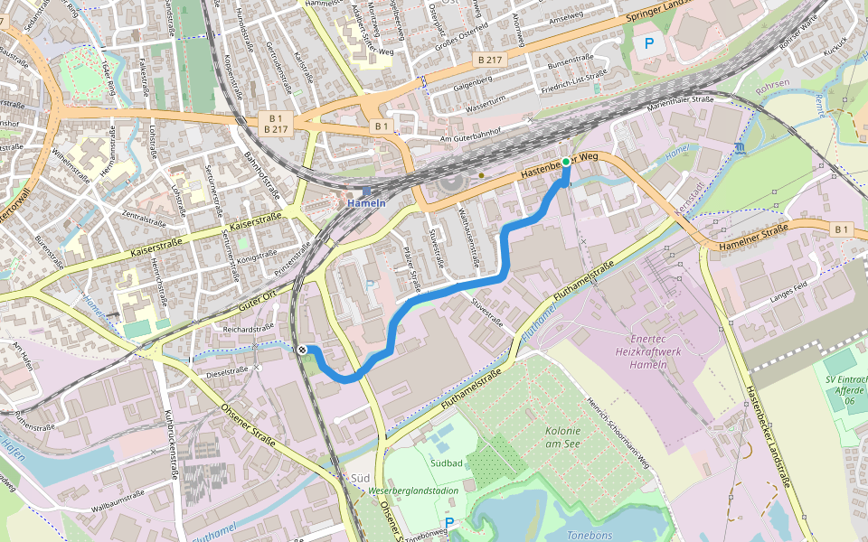 Dietzweg walking route map in Hameln